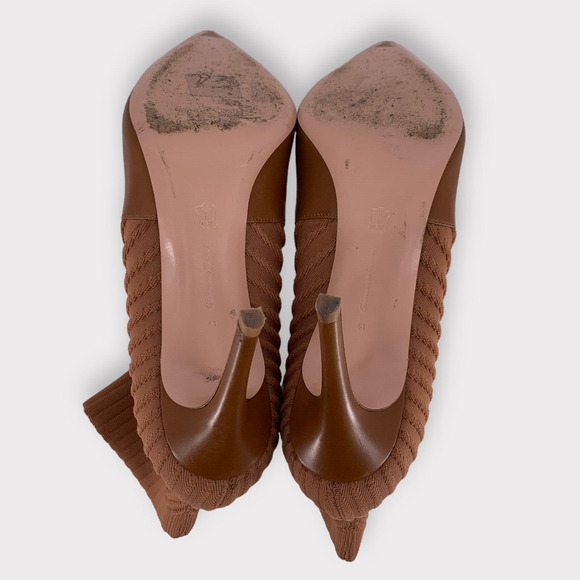 GIANVITO ROSSI - Katie 85 Leather/Knit Sock Bootie Brown Boots - EU 41 - Picture 6 of 12